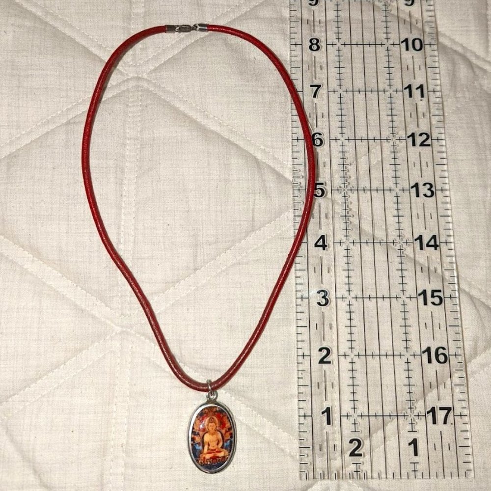 Buddha Necklace on Red Leather Cord